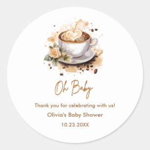 Oh Baby Brown Coffee Baby shower Dank je wel Ronde Sticker