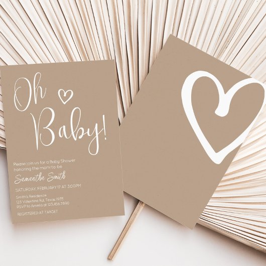 Oh Baby Brown Minimalistisch Baby shower Kaart
