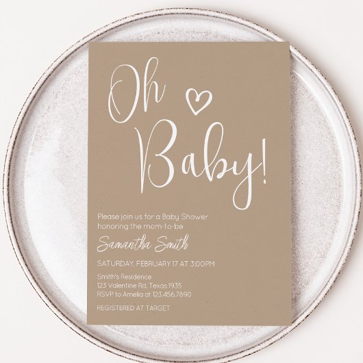 Oh Baby Brown Minimalistisch Baby shower Kaart