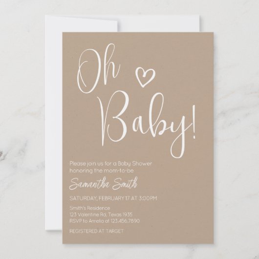 Oh Baby Brown Minimalistisch Baby shower Kaart (Voorkant)