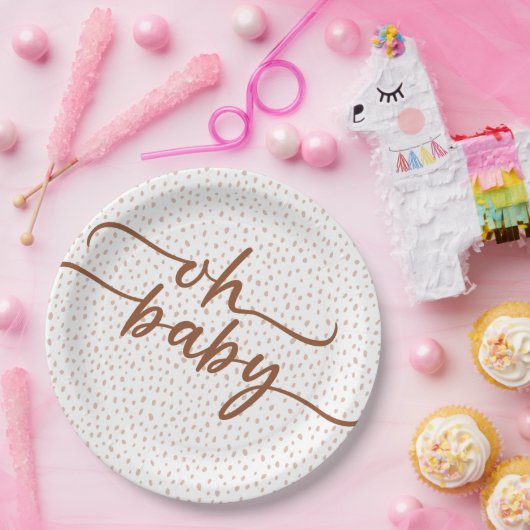 "Oh Baby" bruin script Baby shower Papieren Bordje (Feest)