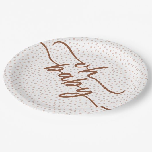 "Oh Baby" bruin script Baby shower Papieren Bordje (Gekanteld)