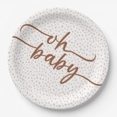 "Oh Baby" bruin script Baby shower Papieren Bordje (Voorkant)