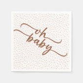 "Oh Baby" Bruin Script & Beige Stippen Baby shower Servet (Voorkant)