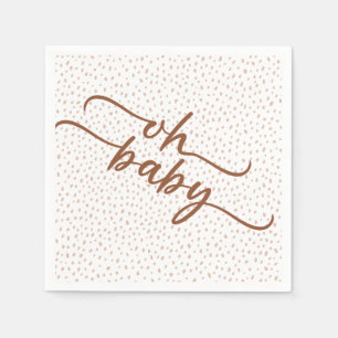 "Oh Baby" Bruin Script & Beige Stippen Baby shower Servet