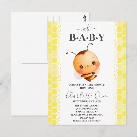 Oh Baby Bumblebee Baby shower Uitnodiging (Voorkant / Achterkant)