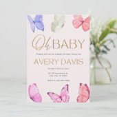 Oh Baby Butterflies Baby shower Invitation Kaart (Staand voorkant)