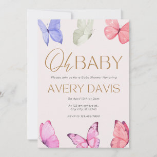 Oh Baby Butterflies Baby shower Invitation Kaart