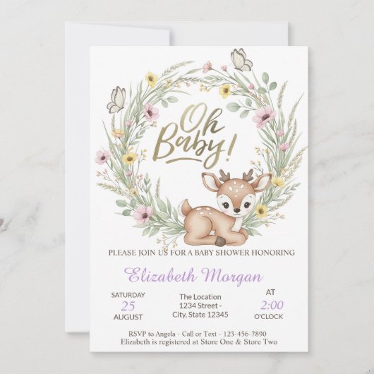 Oh Baby Butterflies Elephant Baby Shower Kaart (Voorkant)