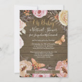 Oh Baby Butterfly Floral Rustic Wood Baby shower Kaart (Voorkant)
