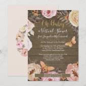 Oh Baby Butterfly Floral Rustic Wood Baby shower Kaart (Voorkant / Achterkant)