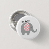 Oh, Baby! Button met grijze olifant en roze oorlog (Voorkant /achterkant)