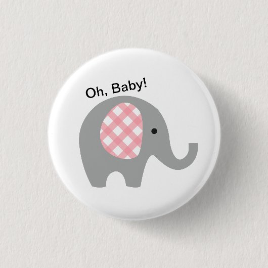 Oh, Baby! Button met grijze olifant en roze oorlog (Voorkant)