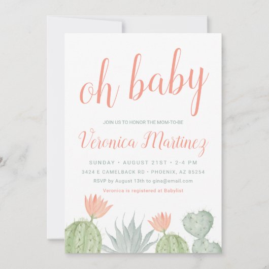 Oh Baby Cactus Baby shower Invitation, woestijn Ba Kaart (Voorkant)