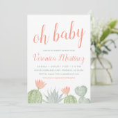 Oh Baby Cactus Baby shower Invitation, woestijn Ba Kaart (Staand voorkant)