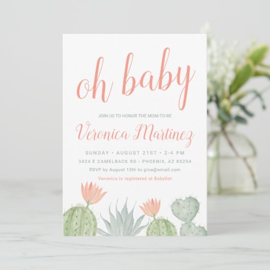 Oh Baby Cactus Baby shower Invitation, woestijn Ba Kaart (Staand voorkant)