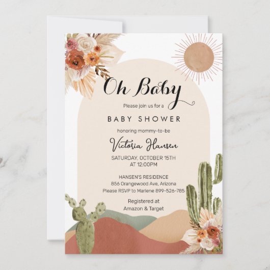 Oh Baby Cactus Desert Baby shower Zuidwest Kaart (Voorkant)