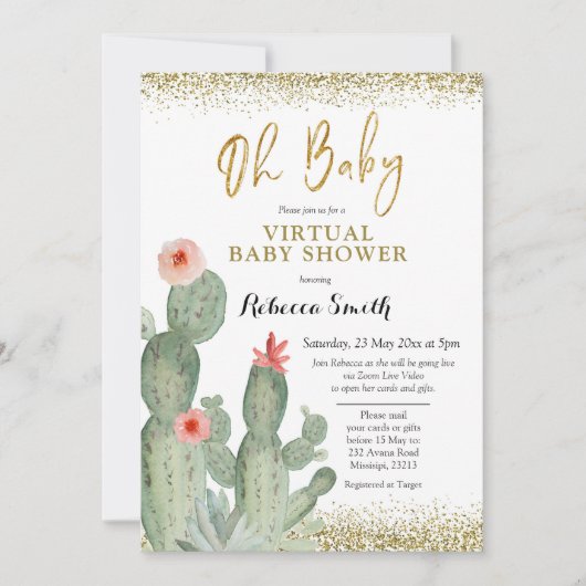Oh Baby Cactus Virtual Baby shower Kaart (Voorkant)