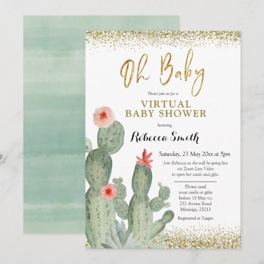 Oh Baby Cactus Virtual Baby shower Kaart (Voorkant / Achterkant)