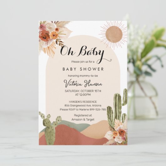 Oh Baby Cactus Woestijn Baby Shower Zuidwestelijk Kaart (Staand voorkant)