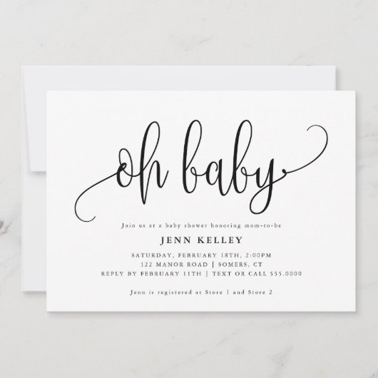 Oh Baby Calligrafie Baby shower Kaart (Voorkant)