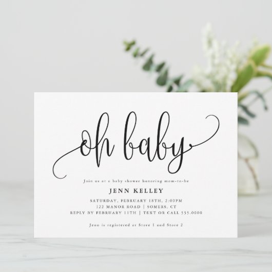 Oh Baby Calligrafie Baby shower Kaart (Staand voorkant)