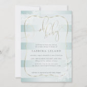 OH Baby. Calligrafie Ombré Blauwgroen blauwe strep Kaart (Voorkant)