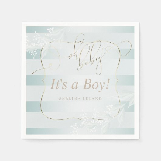 OH Baby. Calligrafie Ombré Blauwgroen blauwe strep Servet (Voorkant)