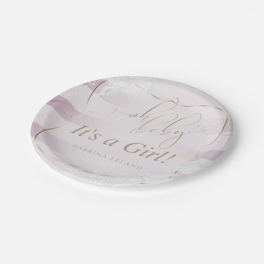 OH Baby. Calligrafie Ombré Roos Roze strepen Papieren Bordje (Gekanteld)