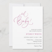 "Oh Baby" Calligrafie Roze Baby shower uitnodiging (Voorkant)