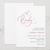 "Oh Baby" Calligrafie Roze Baby shower uitnodiging (Voorkant / Achterkant)