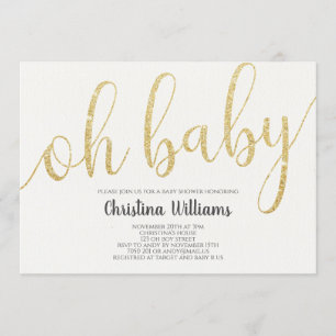 Oh Baby Calligraphy Gold Glitter Girl Baby shower Kaart