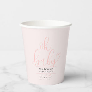 Oh Baby Calligraphy Pink Script Baby Shower Papieren Bekers