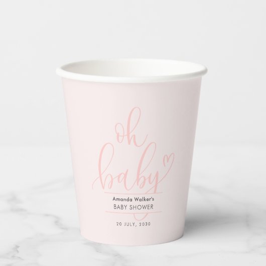 Oh Baby Calligraphy Pink Script Baby Shower Papieren Bekers (Voorkant)