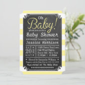 Oh Baby! Chalkboard en geel Stripe Baby shower Kaart (Staand voorkant)