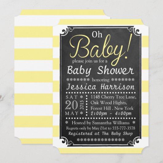 Oh Baby! Chalkboard en geel Stripe Baby shower Kaart (Voorkant / Achterkant)