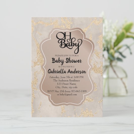 Oh Baby Champagne Folie Baby shower Uitnodiging (Staand voorkant)