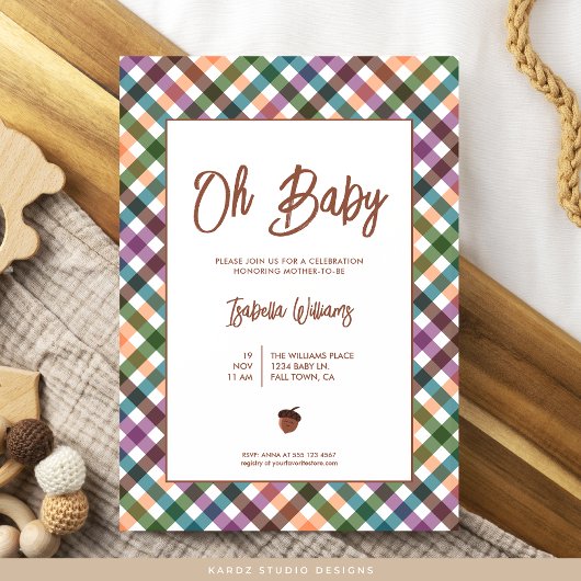 Oh Baby Checkered Baby shower Invitation Kaart
