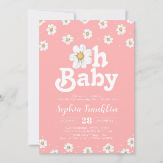 Oh Baby Chic Daisy Blush Pink Hippie Baby shower Kaart (Voorkant)
