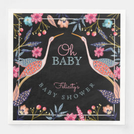 Oh Baby | Chic Floral Botanical Stork Baby shower Servet