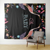 Oh Baby | Chic Floral Botanical Stork Baby shower Wandkleed (In Situ (horizontaal))