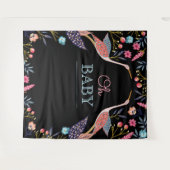 Oh Baby | Chic Floral Botanical Stork Baby shower Wandkleed (Voorkant (horizontaal))