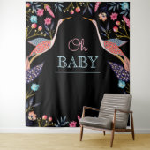 Oh Baby | Chic Floral Botanical Stork Baby shower Wandkleed (In situ)