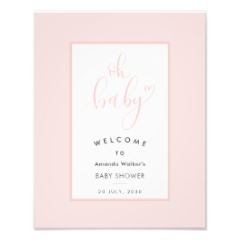 Oh Baby Chic Pink Script Baby Shower Party Sign Foto Afdruk