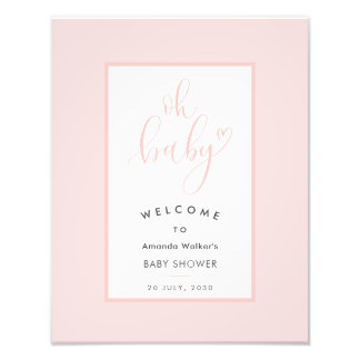 Oh Baby Chic Pink Script Baby Shower Party Sign Foto Afdruk