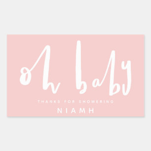 Oh baby, chic roze baby shower rechthoekige sticker