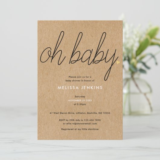 Oh Baby Chic Script Baby shower / Sprinkle Rustic Kaart (Staand voorkant)