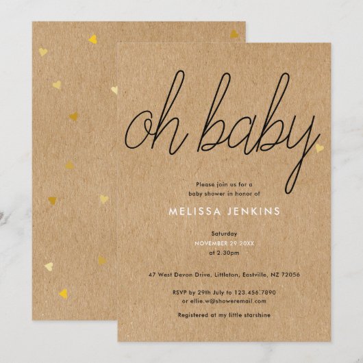Oh Baby Chic Script Baby shower / Sprinkle Rustic Kaart (Voorkant / Achterkant)