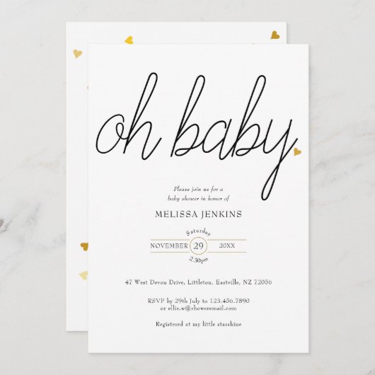 Oh Baby Chic Script Gold Love Heart Baby shower Kaart (Voorkant / Achterkant)