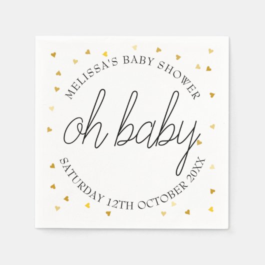 Oh Baby Chic Script Gouden Hart Baby Shower Servet (Voorkant)